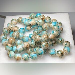 Vintage Turquoise Blue Jasper Bead Necklace Long Opera Length Boho Southwestern